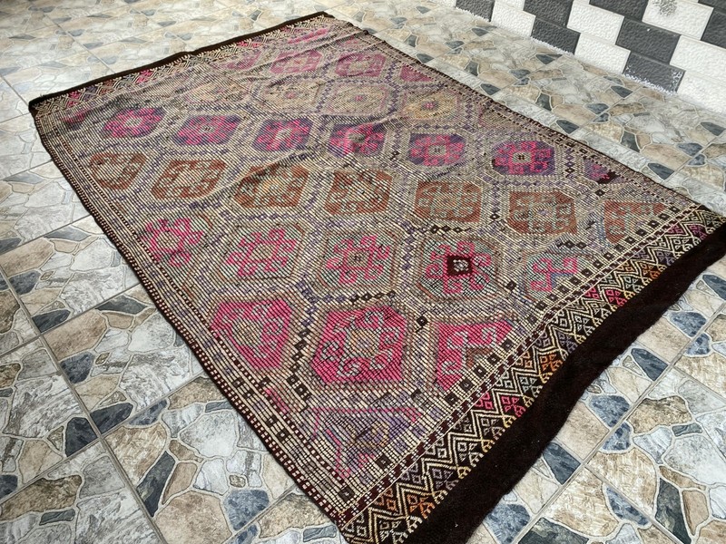 Large Turkish Mut Kilim Area Rug Handwoven Wool 6×8.8 ft Vintage Geometric 1970s gallery