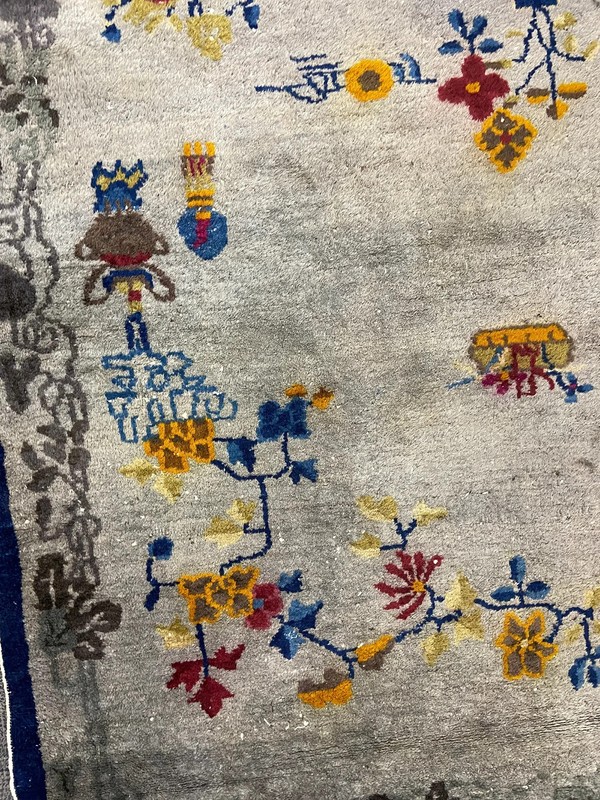 Ornate & Gorgeous 3' 1" x 4' 10" Gray & Blue Chinese Art Deco Rug, circa 1920 gallery