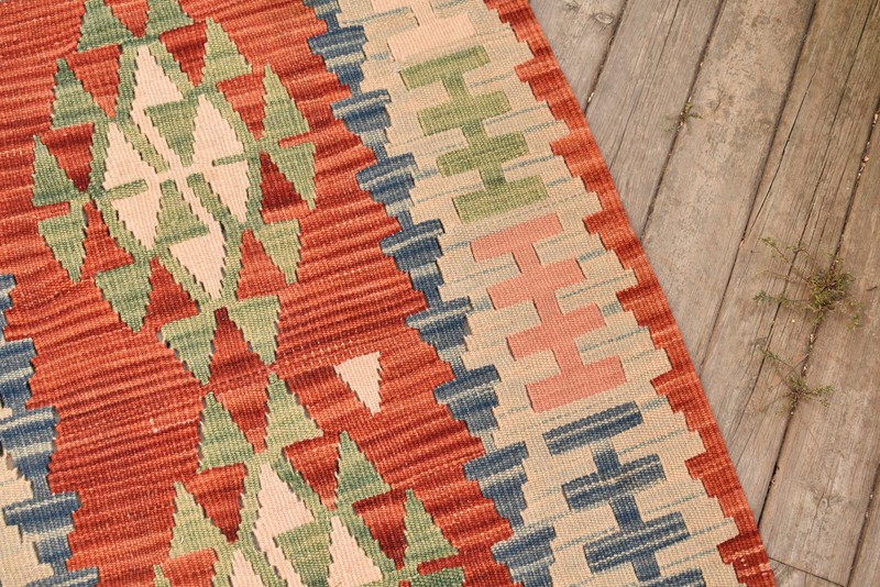 Turkish Kilim 31''x49'' Handwoven Kayseri Natural Wool 80x125cm Orange Rug 2x4 gallery