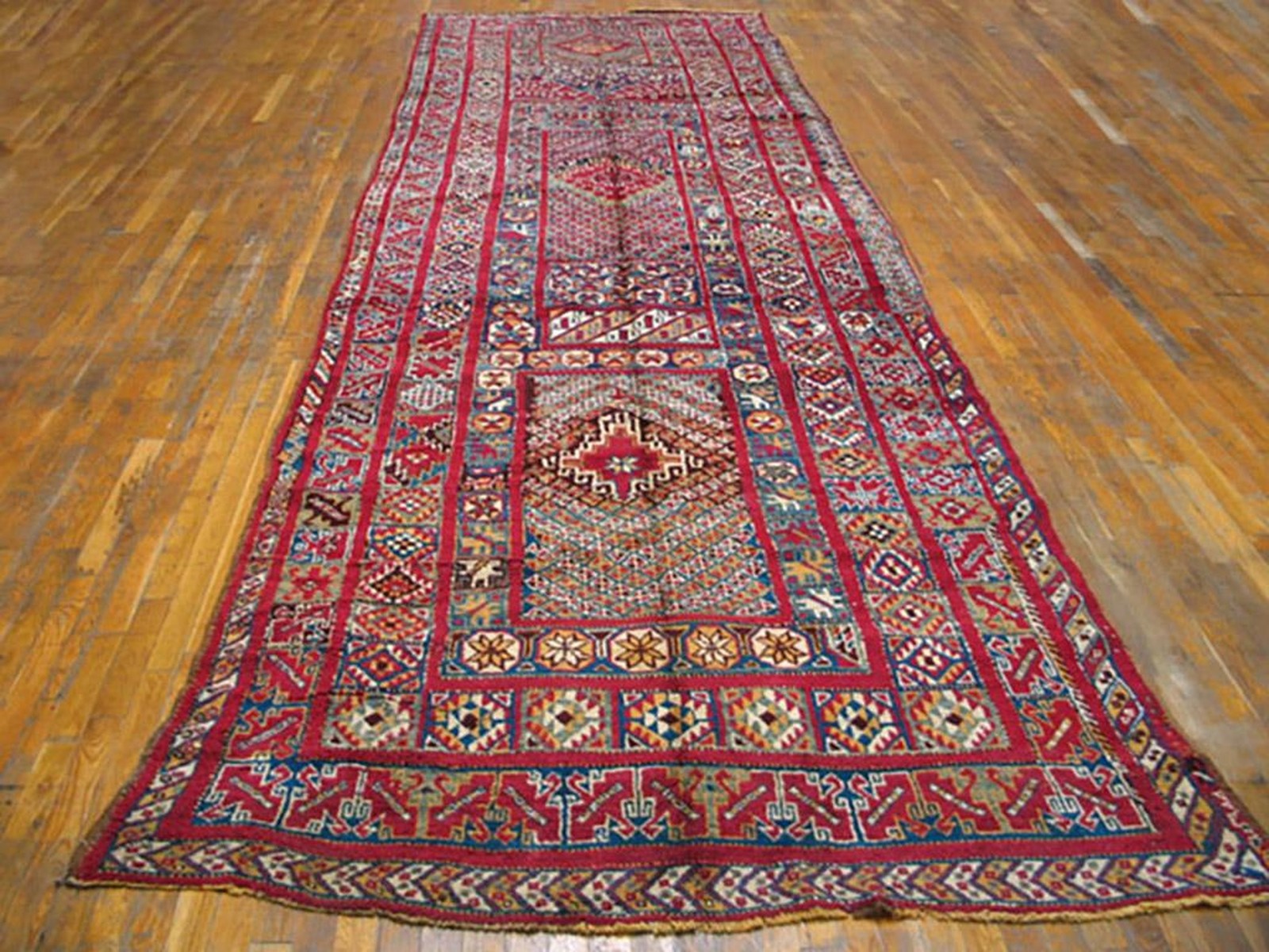 Antique Moroccan Rabat Rug 5'6"×18'3" Multicolor Geometric, 1920s gallery