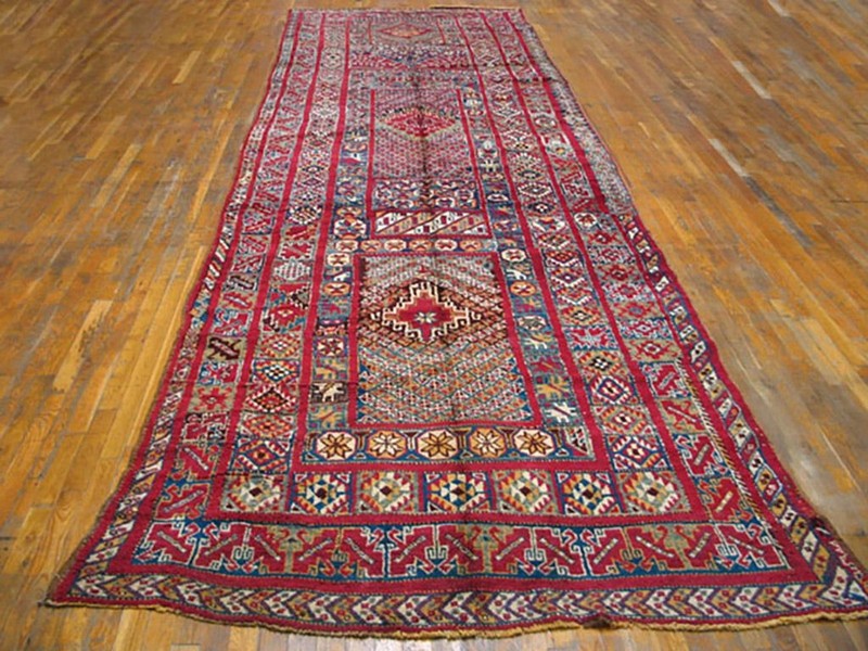 Antique Moroccan Rabat Rug 5'6"×18'3" Multicolor Geometric, 1920s gallery