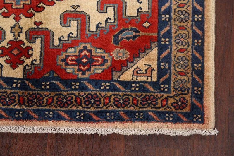 Ivory Geometric Viss Indian Area Rug Tribal Hand-knotted Wool Carpet 4x6 gallery