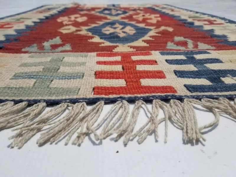 Vintage Traditional Handmade Turkish Wool Multi Kilim Rug 3.7x2.5ft gallery