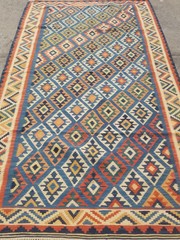 Distressed Vintage Traditional Handmade Anatolian Wool Blue Kilim 8.2×4.11ft