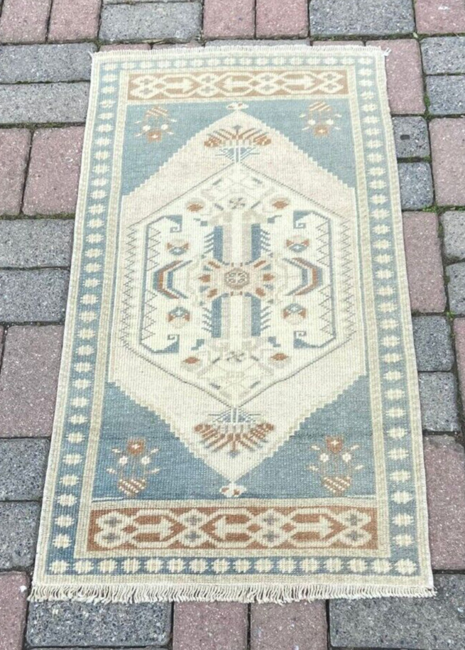 Vintage Small Rug, 1.8 x 3.3 ft Small Rug, 2 x 3 ft Beige Rug, Handmade Wool Rug gallery
