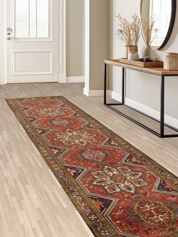 Traditional Runner Rug Handmade Wool with Intricate Patterns and Warm Hues 4x13 gallery
