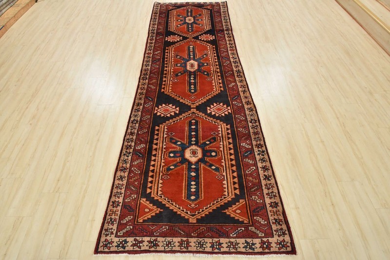 Vintage Oriental Runner 3’9” x 10’9” Blue Wool Traditional Hand-Knotted Area Rug gallery