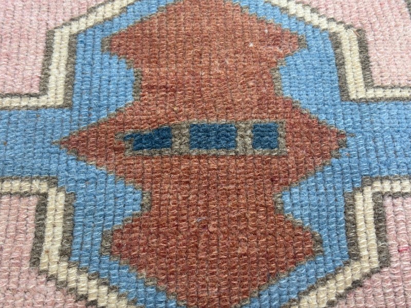 4x6 White Blue Red Pink Vintage Turkish Oushak Area Rug, Hand-Knotted Wool Rug gallery
