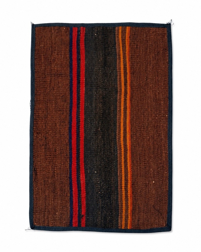 Vintage Afghan Wool Silk Kilim Rug Mat Handmade Striped Brown Black 15x20 Inches