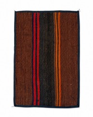 Vintage Afghan Wool Silk Kilim Rug Mat Handmade Striped Brown Black 15×20 Inches