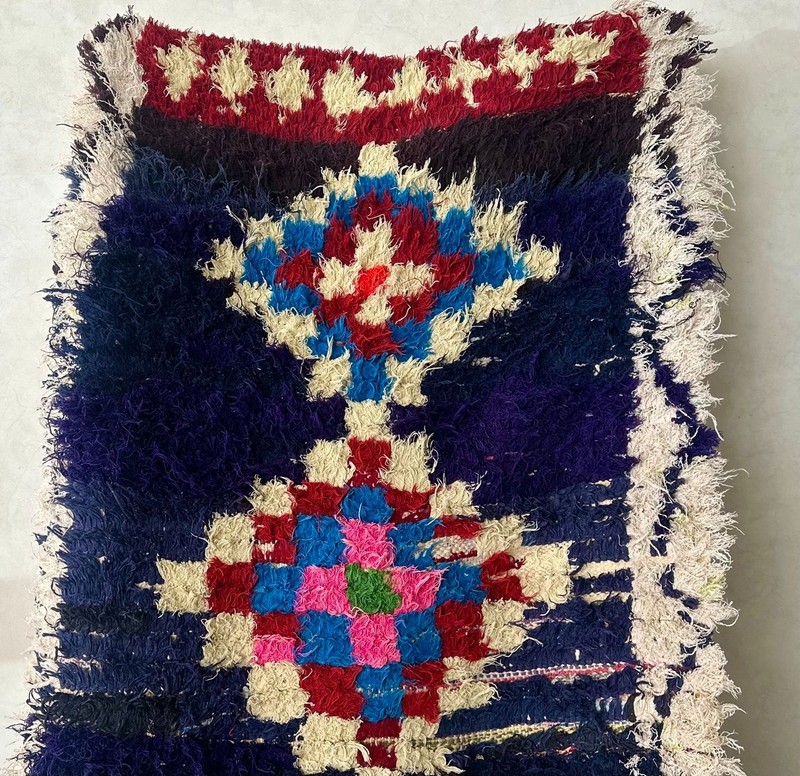 Handmade Moroccan Boucharouite Runner Rug 1'3"x9'3" Vintage Berber Tribal Carpet gallery