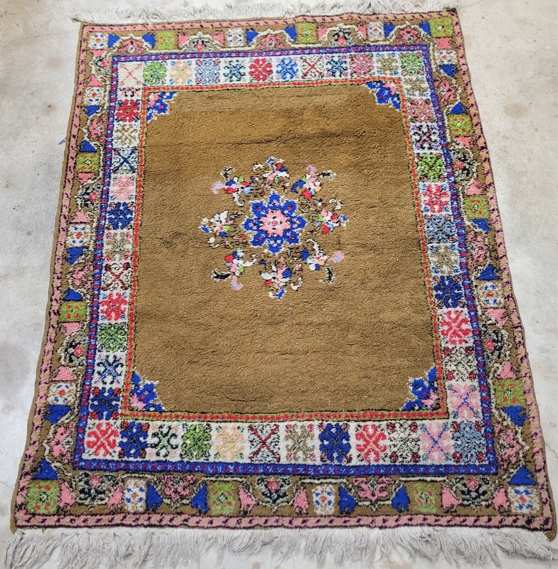 TERRIFIC HAND KNOTTED MOROCCAN WOOL RUG 53" X 67" UNIQUELY DESIGNED CARPET EUC gallery