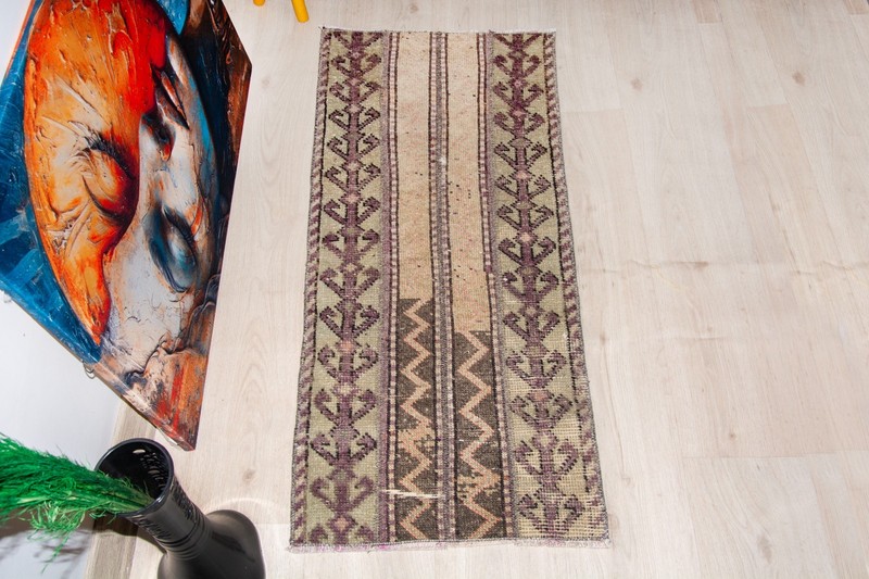 Anatolian Vintage Runner 1'6x3'9 ft Hand Knotted Green Brown Floral Wool Rug 2x6 gallery
