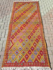 Turkish Kilim Runner Embroidery Rug, Hallway Carpet Rugs Corridor Kelim 44″x105″