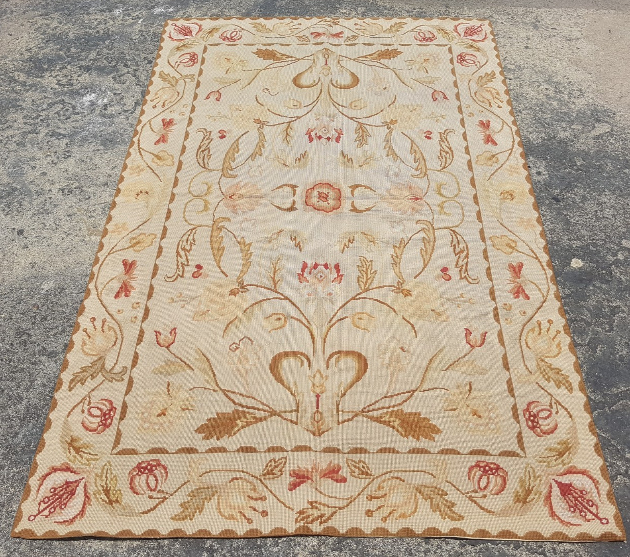 Vintage French Floral Needlepoint Handmade Multicolor Rug Wool Carpet 176x114 cm gallery