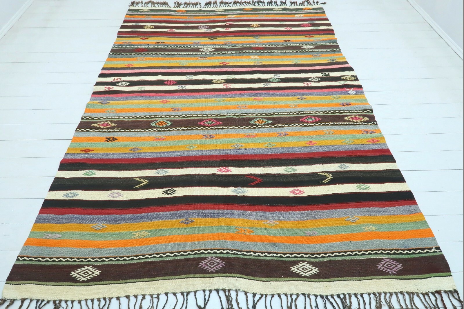 Vintage Turkish Kilim, Large Rug, Striped Rug, Teppiche 69"X99" Area Rug Carpet gallery