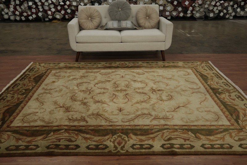 Sophisticated Aubusson French Area Rug 8x10 with Ornate Details Handmade Carpet gallery