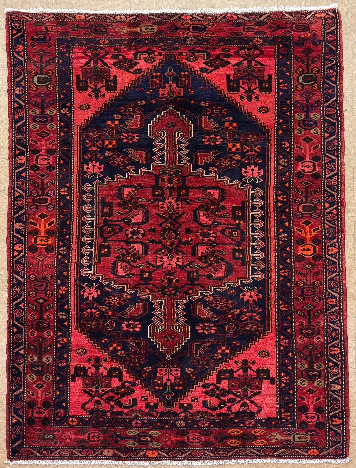 Hand Knotted Wool Area Rug 5x7 Zanjan Navy Blue Red Tribal Geometric Oriental gallery