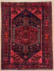 Hand Knotted Wool Area Rug 5×7 Zanjan Navy Blue Red Tribal Geometric Oriental