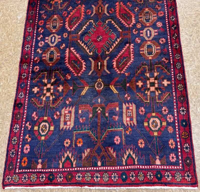 Vintage Hand Knotted Hamedan Hall Runner Rug 4x10 Wool Oriental Tribal Navy Blue gallery