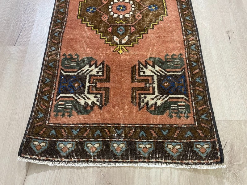 Vintage Handwoven Turkish Rug 1.7x3.5 Ft Wool Village Folk Art Accent Carpet gallery