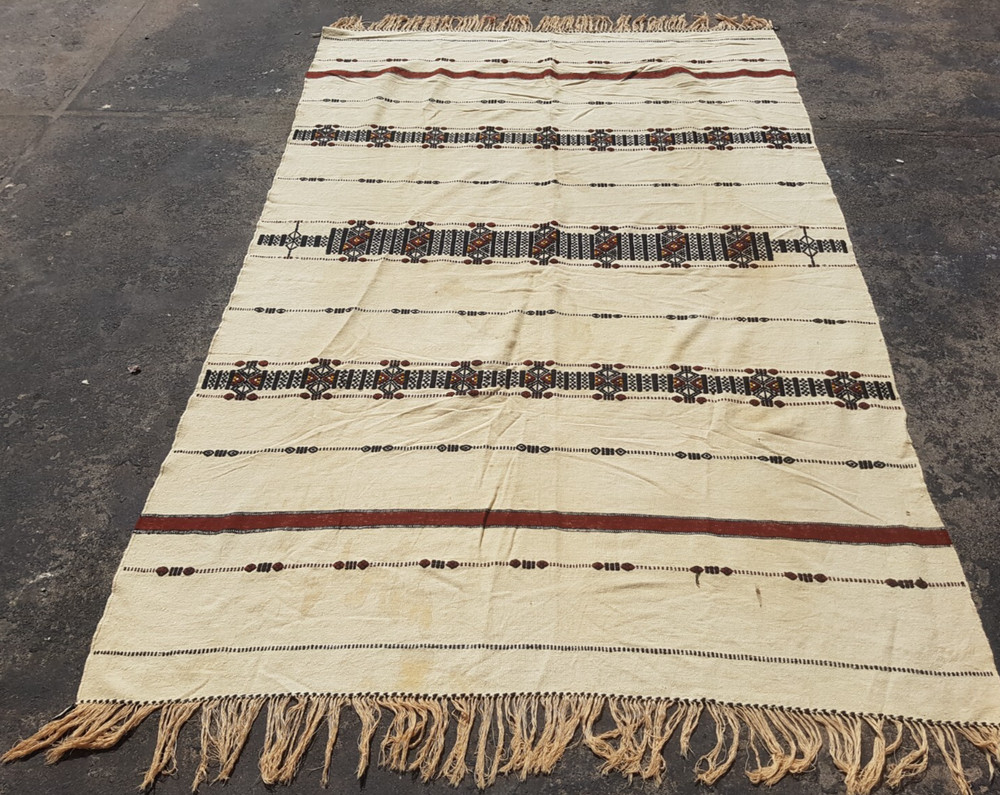 Vintage Handmade Fulani Traditional Wool Kilim Rug Carpet 223x146 cm