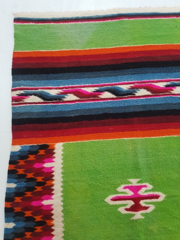 Vintage Handmade Mexican Geometric Traditional Wool Kilim Rug 241x141 cm gallery