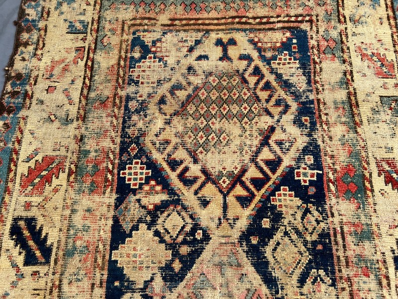 Cream Blue Distressed Low Pile Rug 3x8 ft Hand Knotted Turkish Runner Carpet gallery