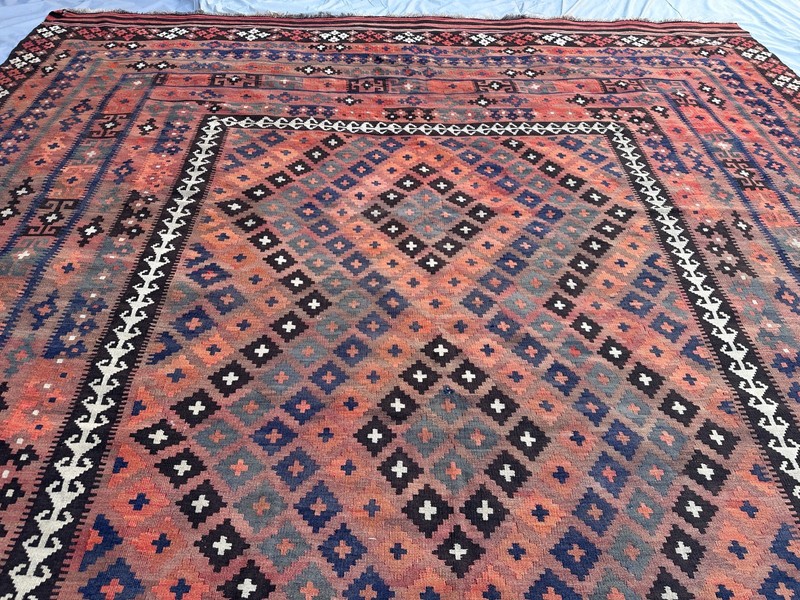 Coral Terracotta Faded Kilim Rug 9'8x13'1 Turkish Antique Tribal Boho decor gallery