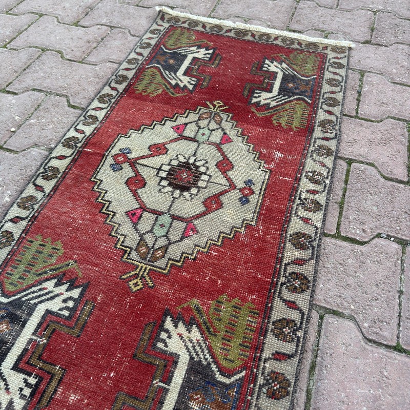Wine Red 2x3 Hand Knotted Turkish Wool Rug With Olive Corner Motifs -Tariff Free gallery