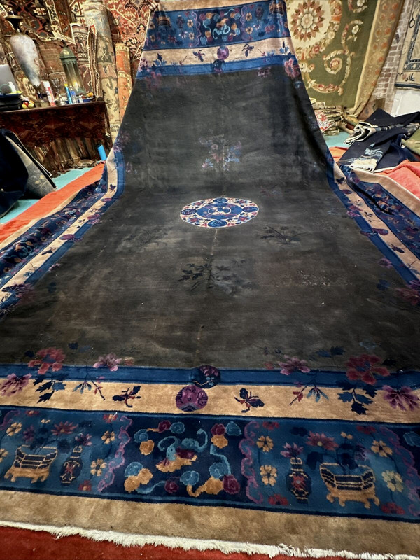 Auth: 20's Antique Art Deco Chinese Rug RARE Mandarin Lustrous Chocolate 10x13 gallery