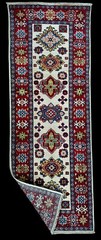 Brand New Colorful Tiny Runner Handmade Ivory Blue Red Geometric Wool Kazak 2×6
