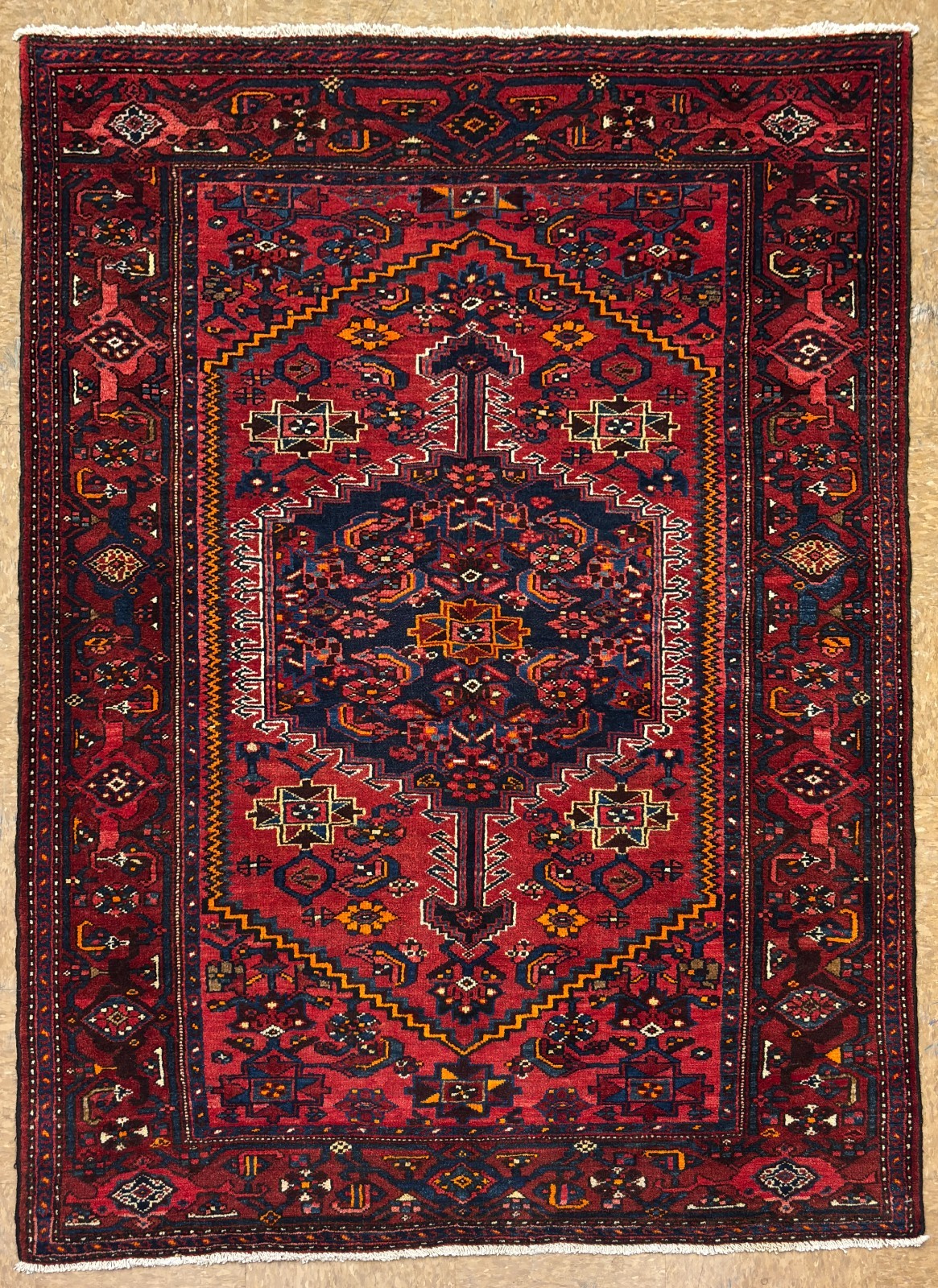 Vintage Zanjan Oriental Tribal Wool Area Rug Hand Knotted Geometric 4x6 Red Blue gallery