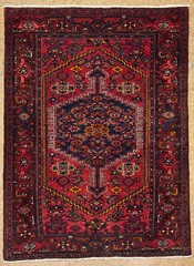 Vintage Zanjan Oriental Tribal Wool Area Rug Hand Knotted Geometric 4×6 Red Blue