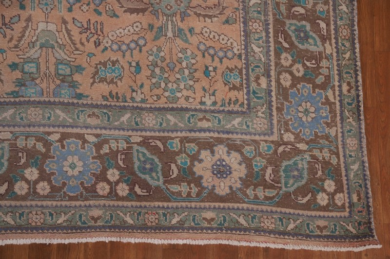 Vintage Muted Rust Floral Wool Tebriz Area Rug 10x13 Hand-made Room Size Carpet gallery