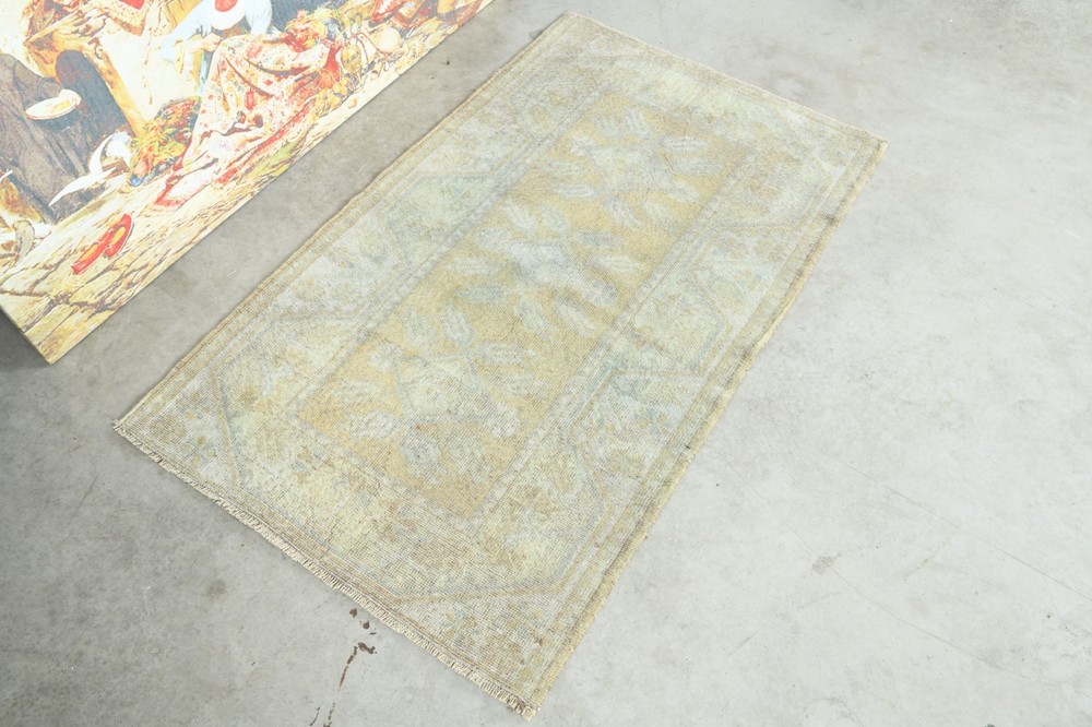 handmade vintage turkish rug 3x4 muted oriental oushak small rugs carpet 952