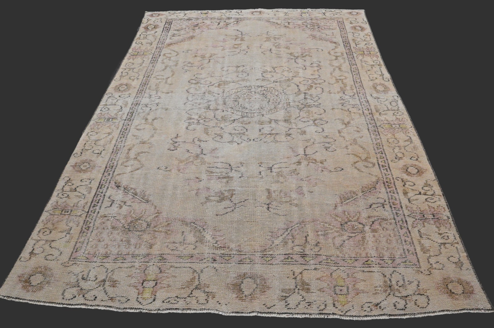 Vintage Turkish Oushak Rug, Beige 6x8 ft, Handmade Wool, Bohemian Anatolian gallery