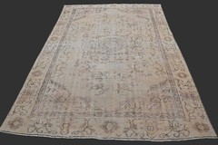 Vintage Turkish Oushak Rug, Beige 6×8 ft, Handmade Wool, Bohemian Anatolian