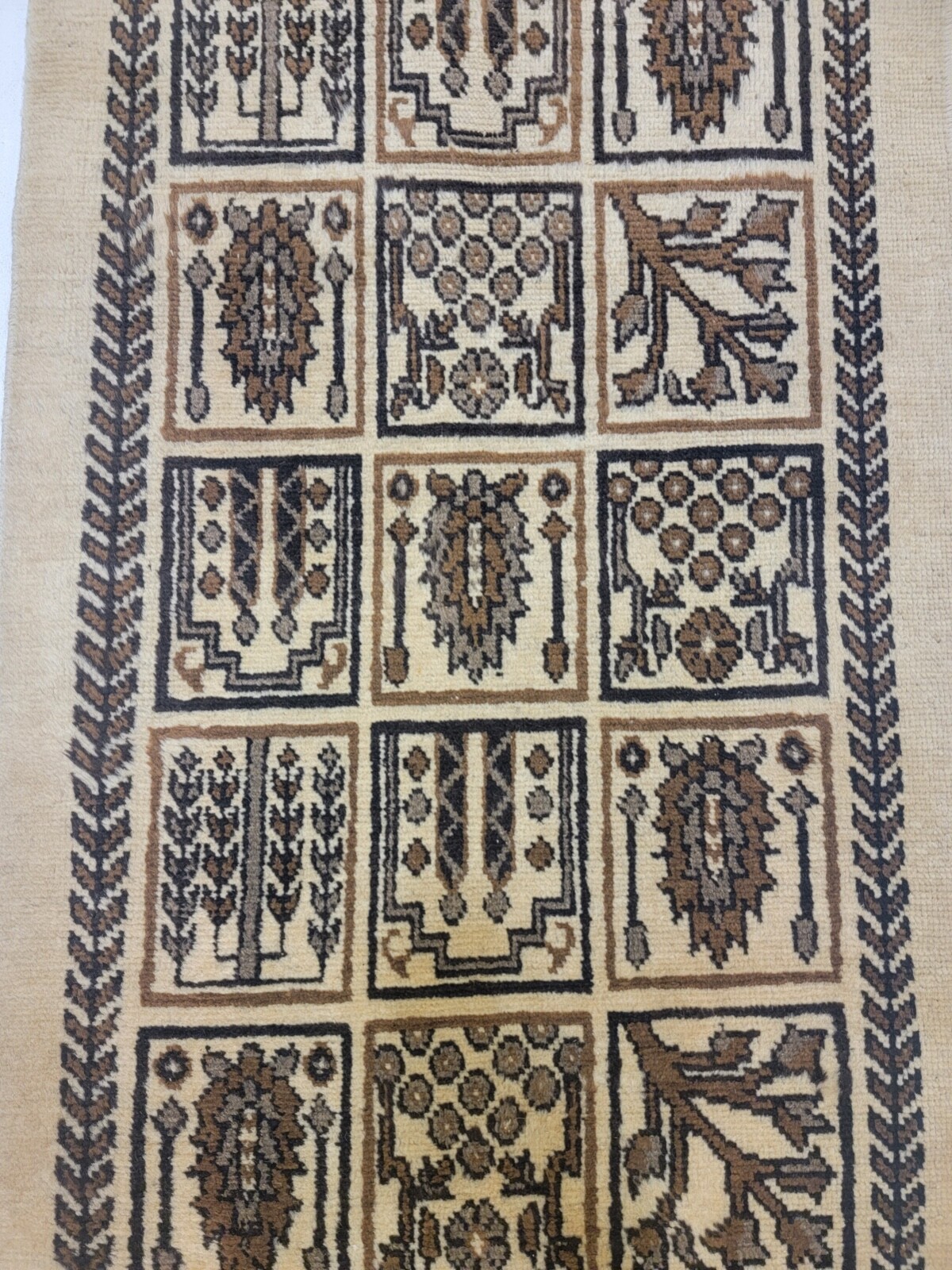 Antique Oriental Hand-Knotted Wool Runner Designer Beige/Brown 2'5" x 10'7" gallery
