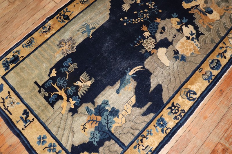 Antique Chinese Peking Pictorial Lanscape & Birds Rug Size 7'x3'9'' gallery