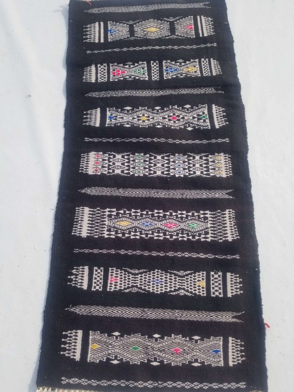 Fine Vintage Traditional Hand Made Oriental Wool Black Kilim 100x47cm gallery