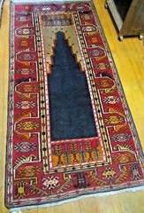 Turkish Lovely Prayer Rug Wool Semi-Antique Large 41″ x 84″ Great Colors VG+