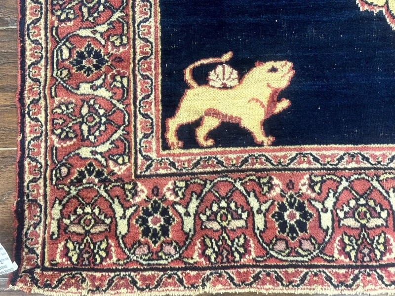 Antique Per'sian Rug 4x6 Semi Open Field Navy Blue Lion Pictorials gallery