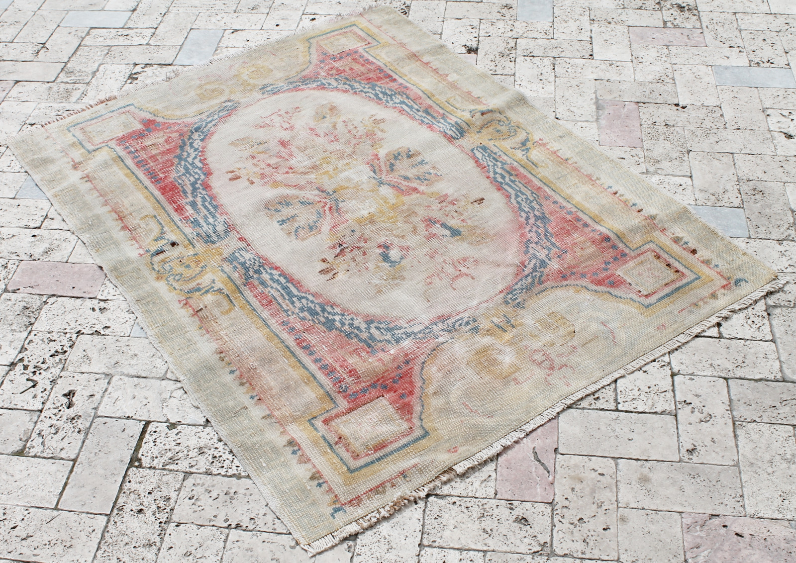 Turkish Rug 42''x55'' Vintage Old Anatolian Fragment Gordes Carpet 109x142cm gallery
