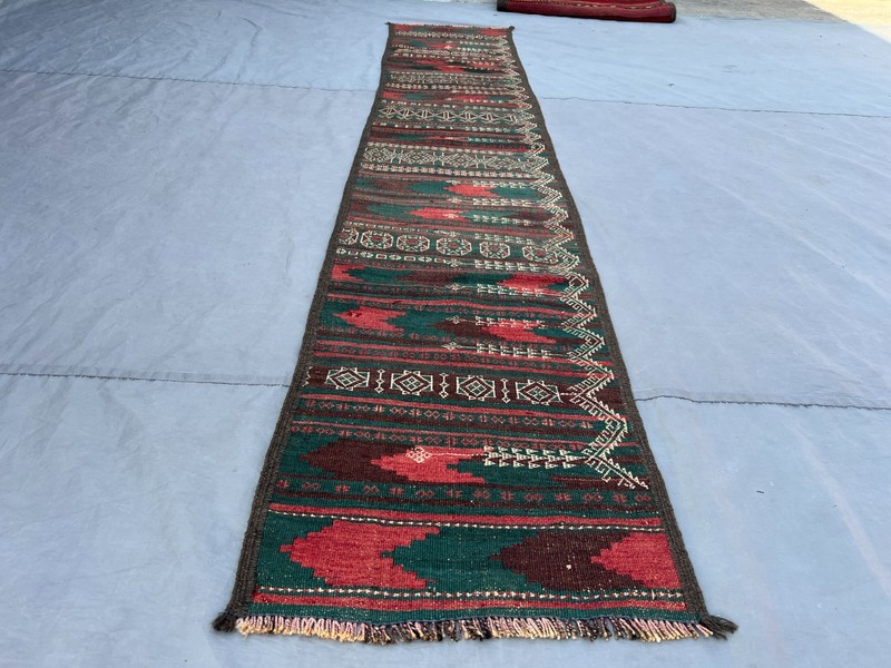 2 X 9 ft Vintage Stunning Full Embroidery Tribal Maldari Sistan Soumak Runner gallery