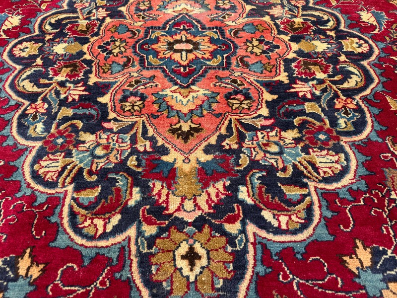 10x13 VINTAGE RUG RED ANTIQUE HANDKNOTTED BLUE traditional handmade oriental big gallery