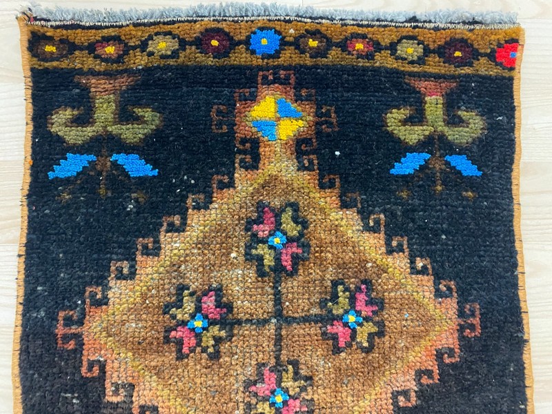 Vintage Patchwork Rug 1.3x3.2 ft Antique Geometric Medallion Dark Tribal Carpet gallery