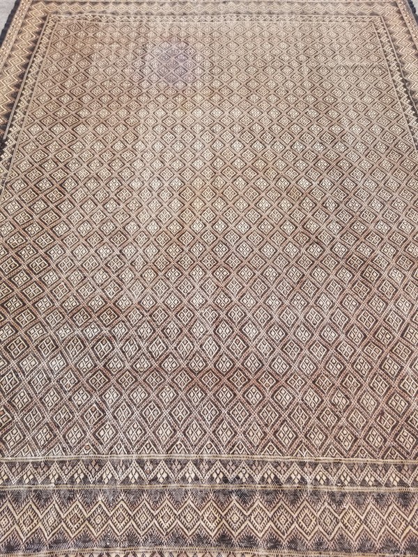 Distressed Vintage Traditional Handmade Anatolian Wool Black Kilim 7.4x5.8ft gallery