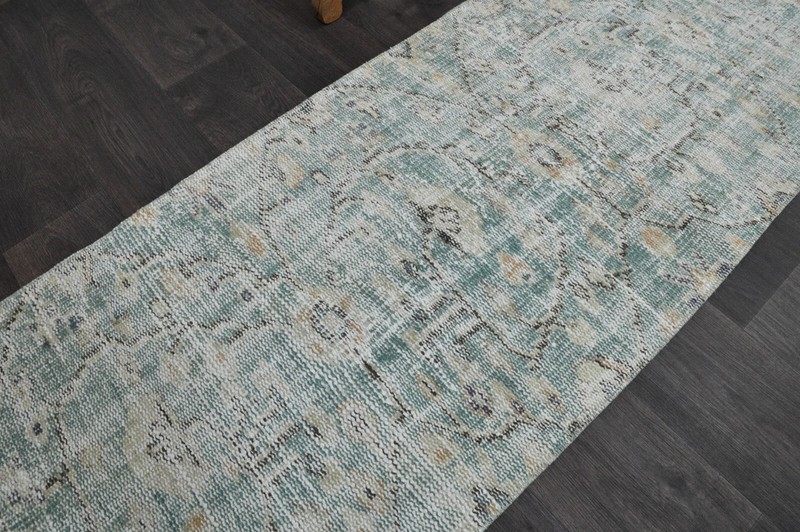 Vintage Turkish Runner Rug 2x8ft Wool Anatolian Handmade Hallway Oushak BLUE gallery