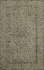 Heritage Inspired: Ornate Beige Rug with Subtle Blue Hues Handmade Carpet 7×10
